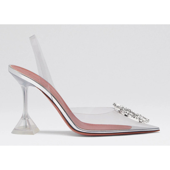 Amina Muaddi Begum Glass PVC Crystal Transparent Slingback Sandal Heel Pump 43